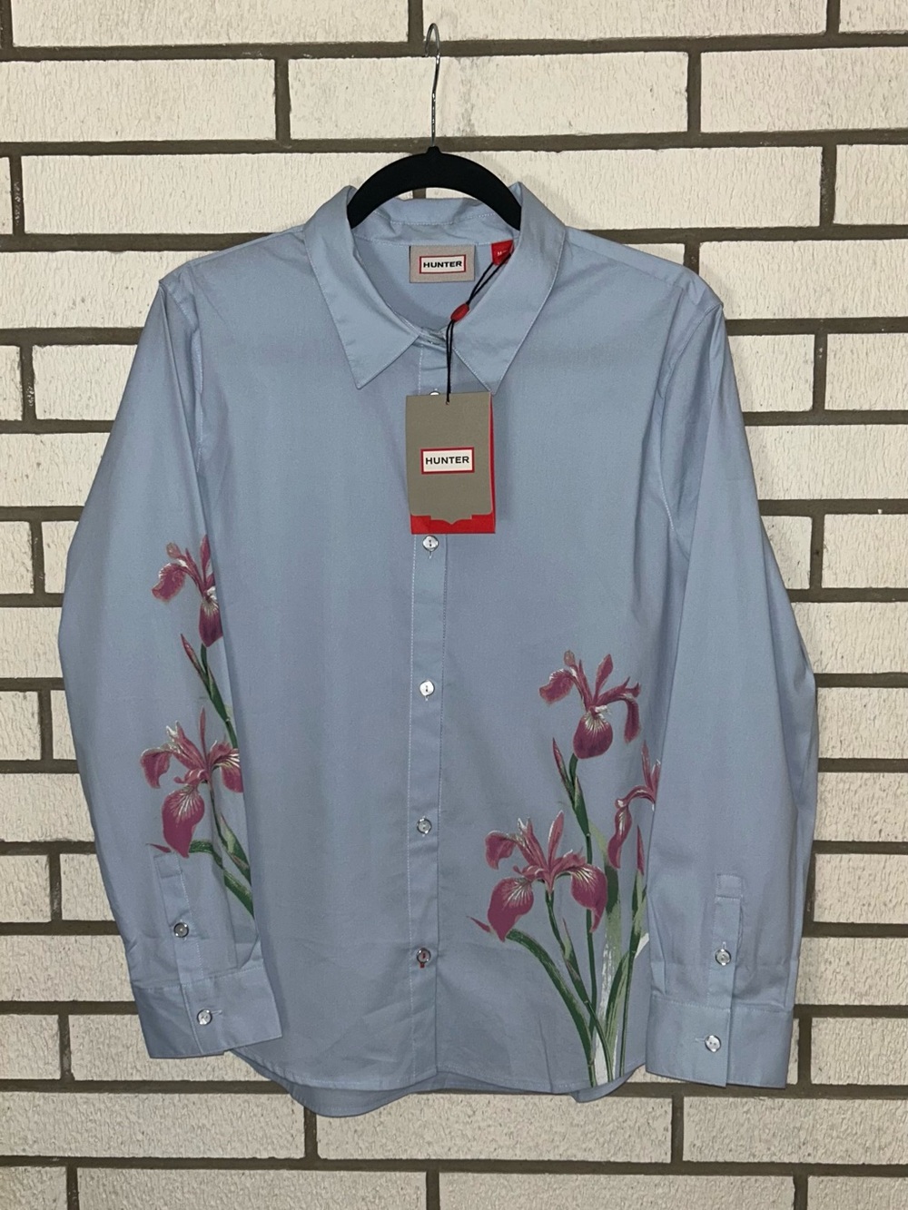 Hunter Light Blue Dress Shirt with Pink Floral Iris Motif - Picture 2 of 6
